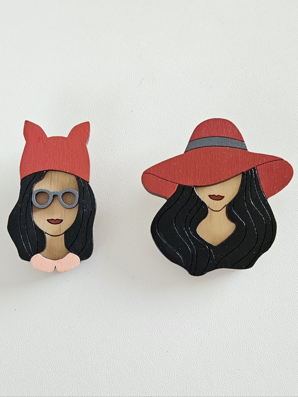 2NWT Handmade Brooch Pins Fashion Ladies Red Black Fun Accessories Gift Aunt Mom